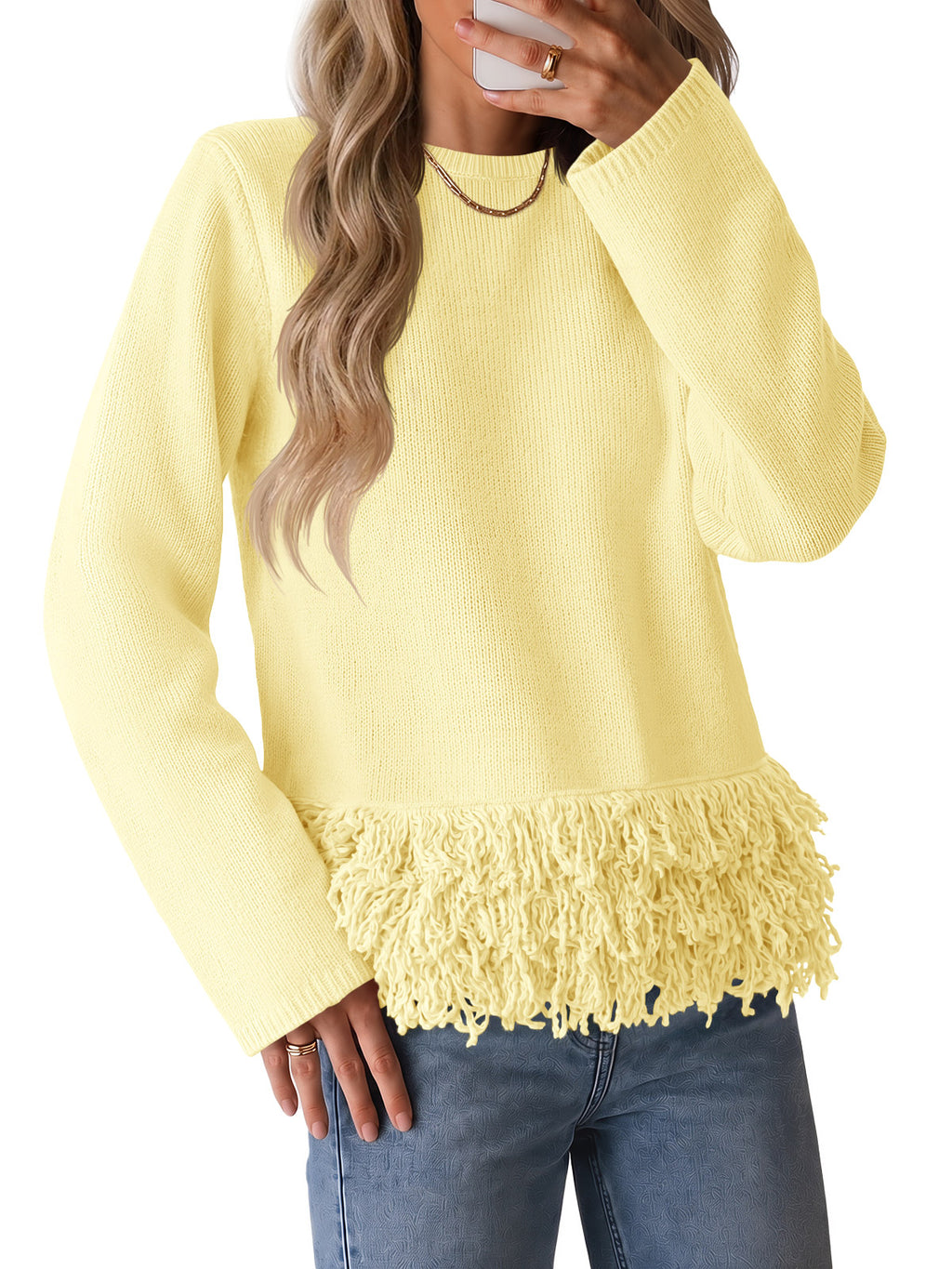 Saodimallsu Women Boho Fringe Knit Sweater