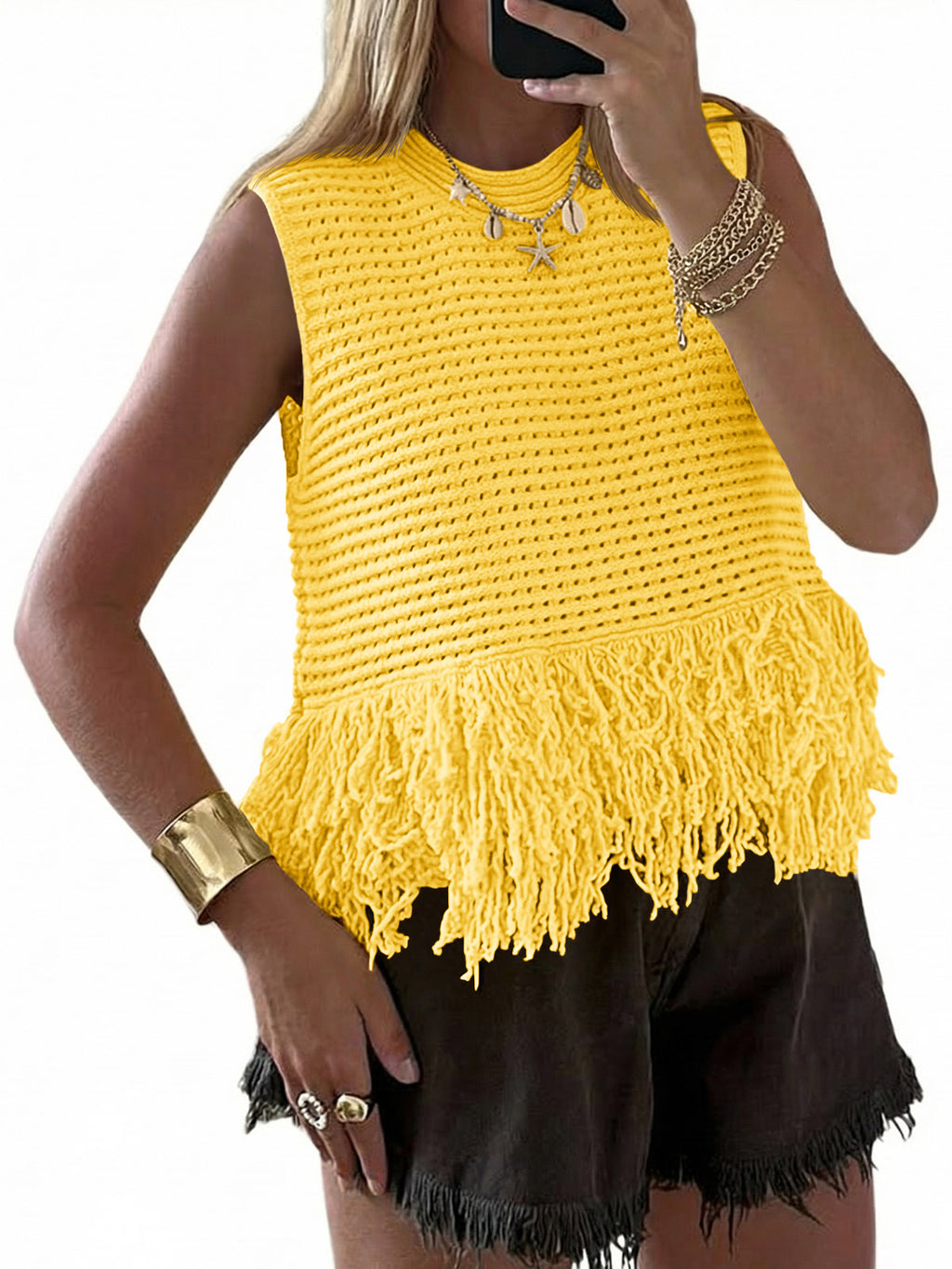 Saodimallsu Women Boho Crochet Knit Tank Top