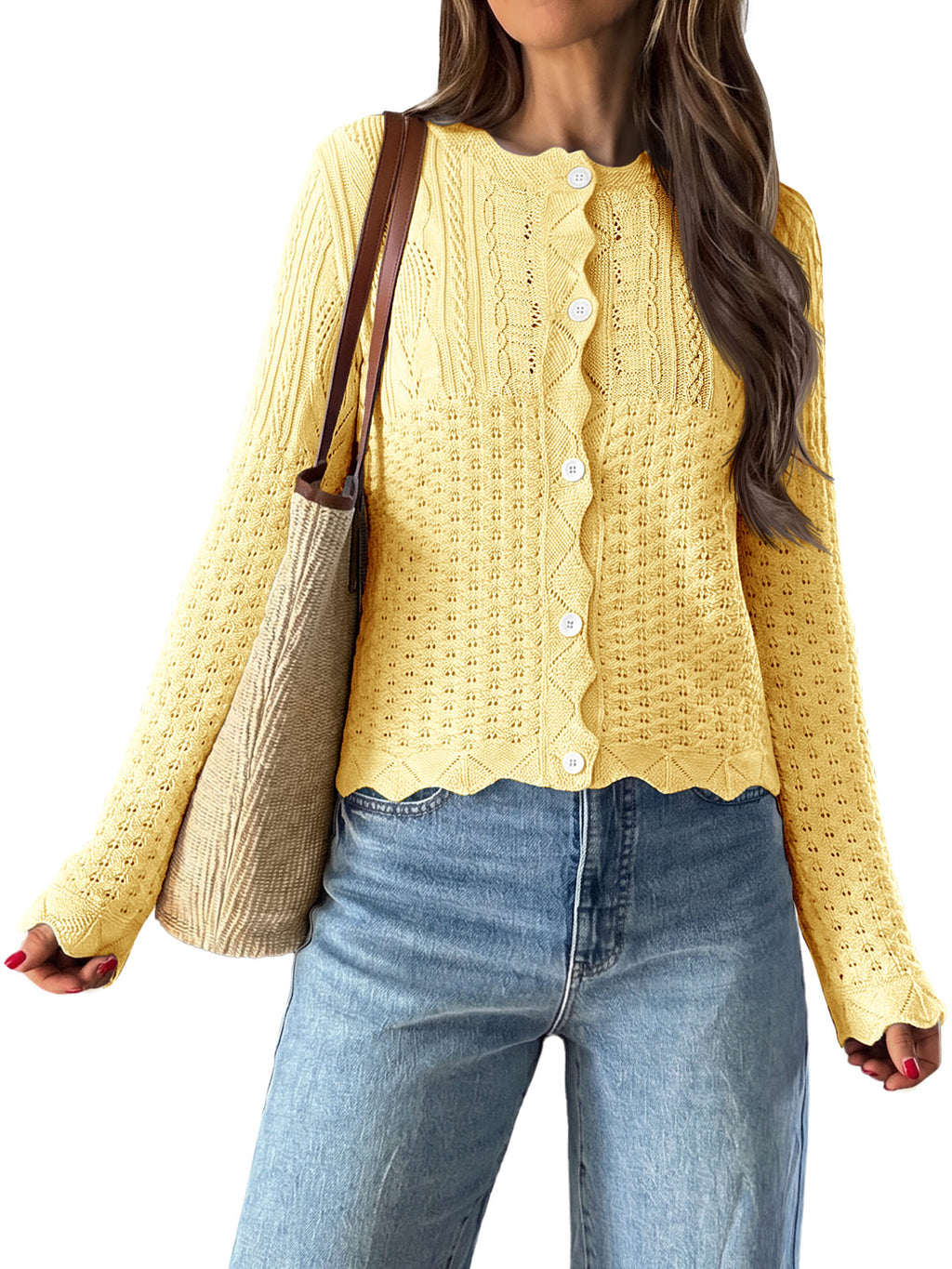 Saodimallsu Womens Crochet Cotton Knit Cardigans