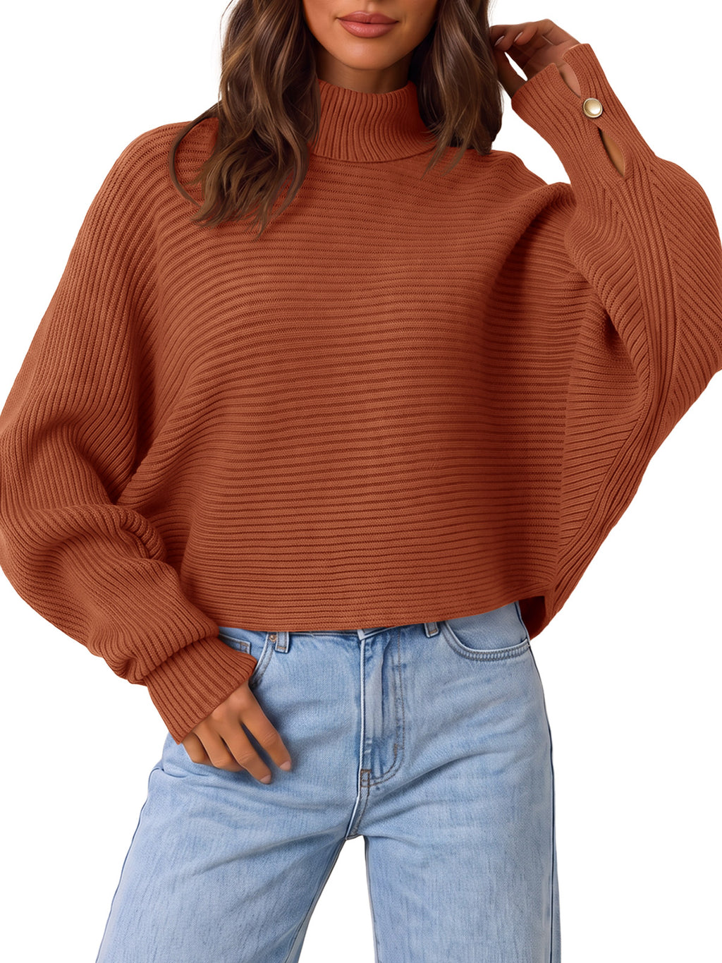 Saodimallsu Womens Batwing Sleeve Knit Turtleneck Sweater