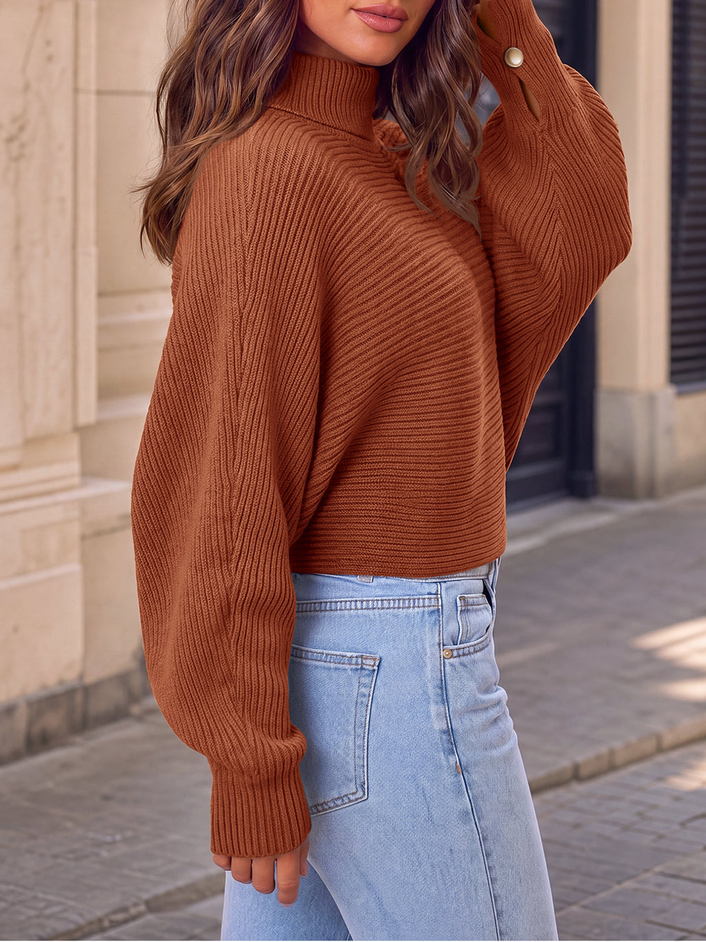 Saodimallsu Womens Batwing Sleeve Knit Turtleneck Sweater