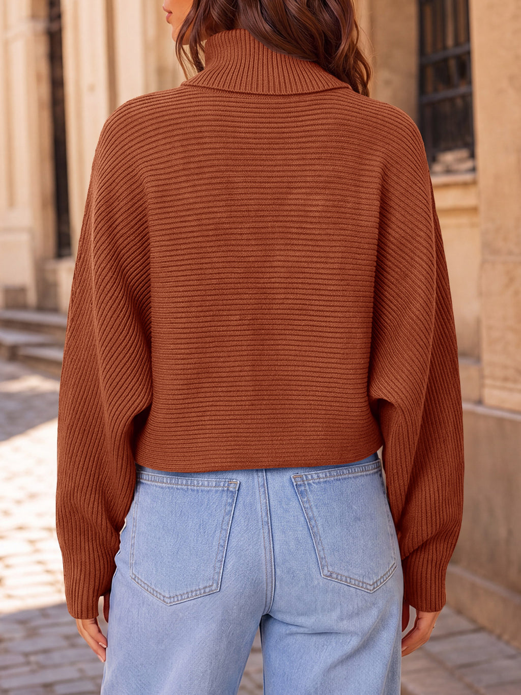 Saodimallsu Womens Batwing Sleeve Knit Turtleneck Sweater