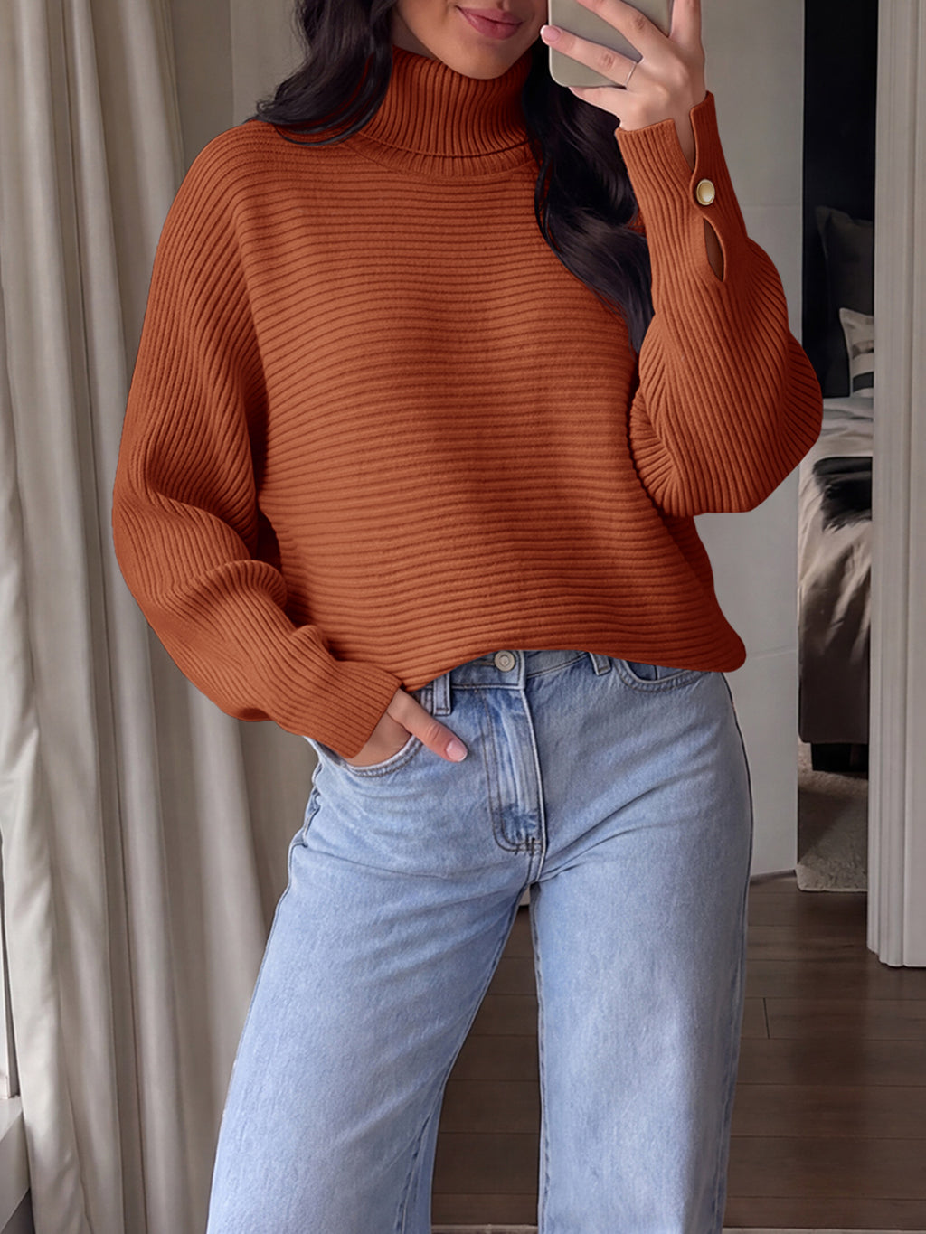 Saodimallsu Womens Batwing Sleeve Knit Turtleneck Sweater