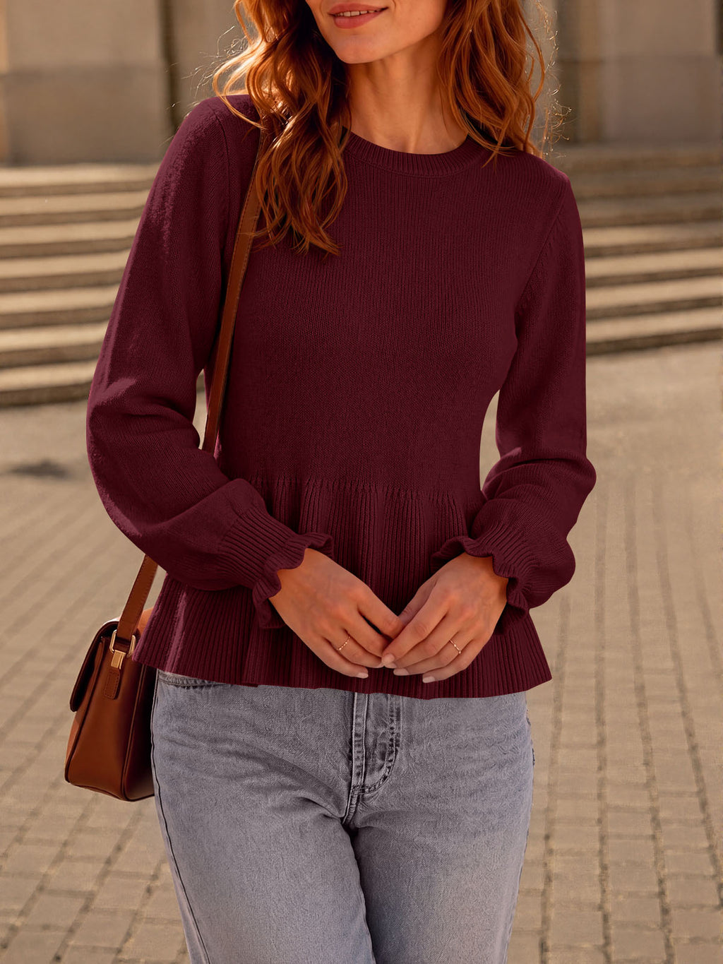 Saodimallsu Womens Peplum Long Sleeve Sweater