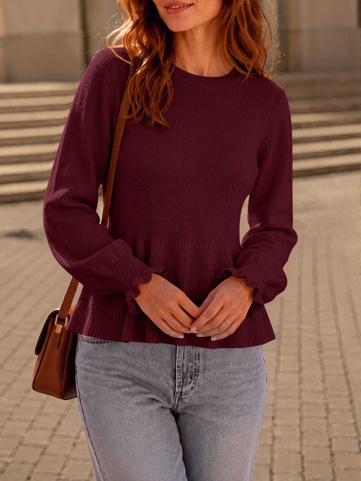 Saodimallsu Womens Peplum Long Sleeve Sweater