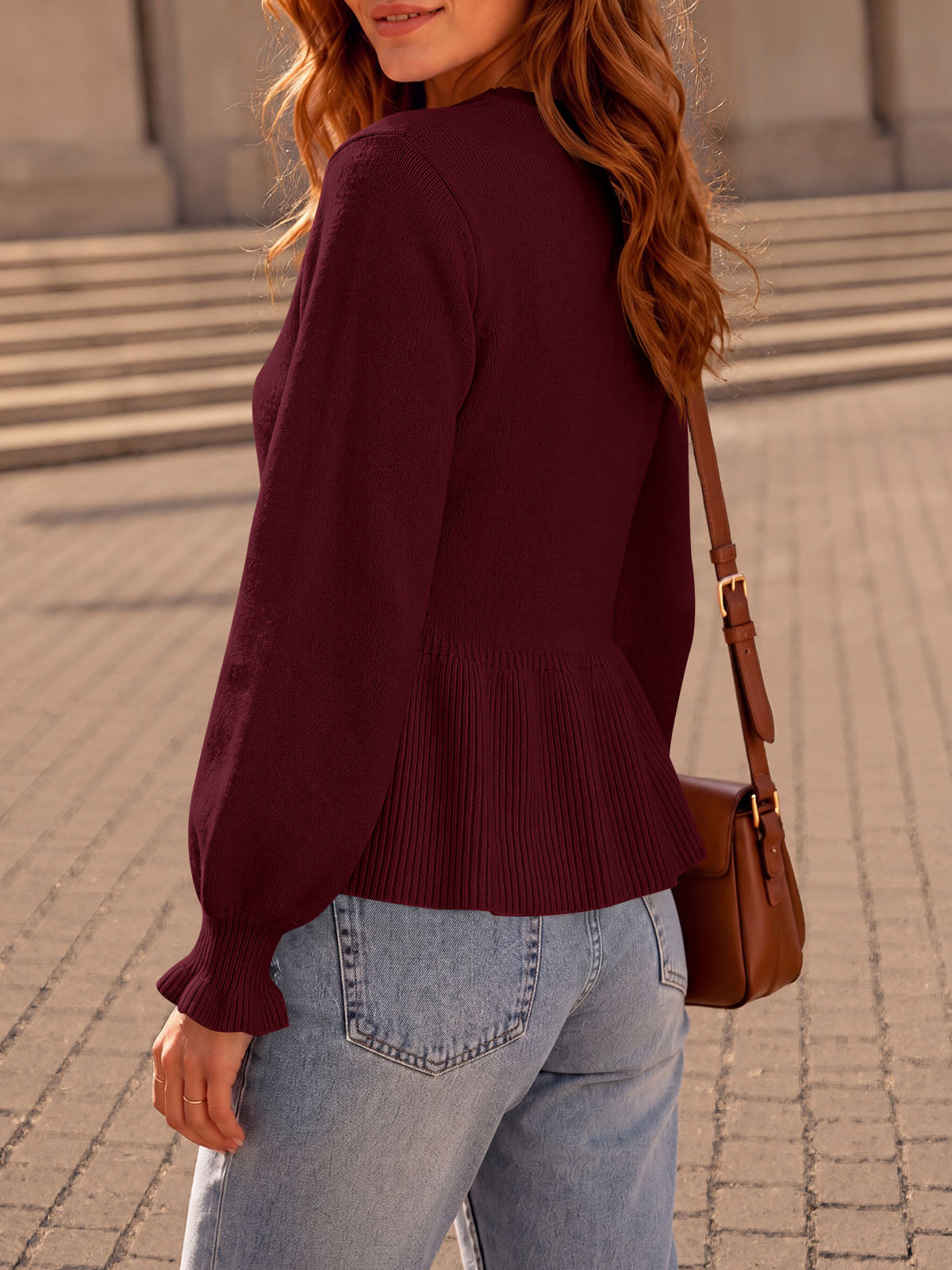 Saodimallsu Womens Peplum Long Sleeve Sweater