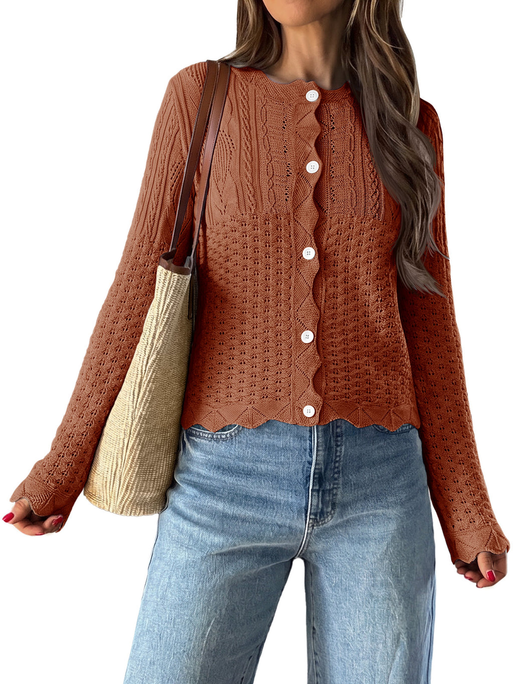 Saodimallsu Womens Crochet Cotton Knit Cardigans