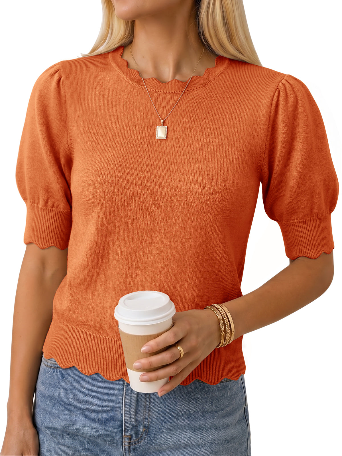 Saodimallsu Women Puff Sleeve Knit Top