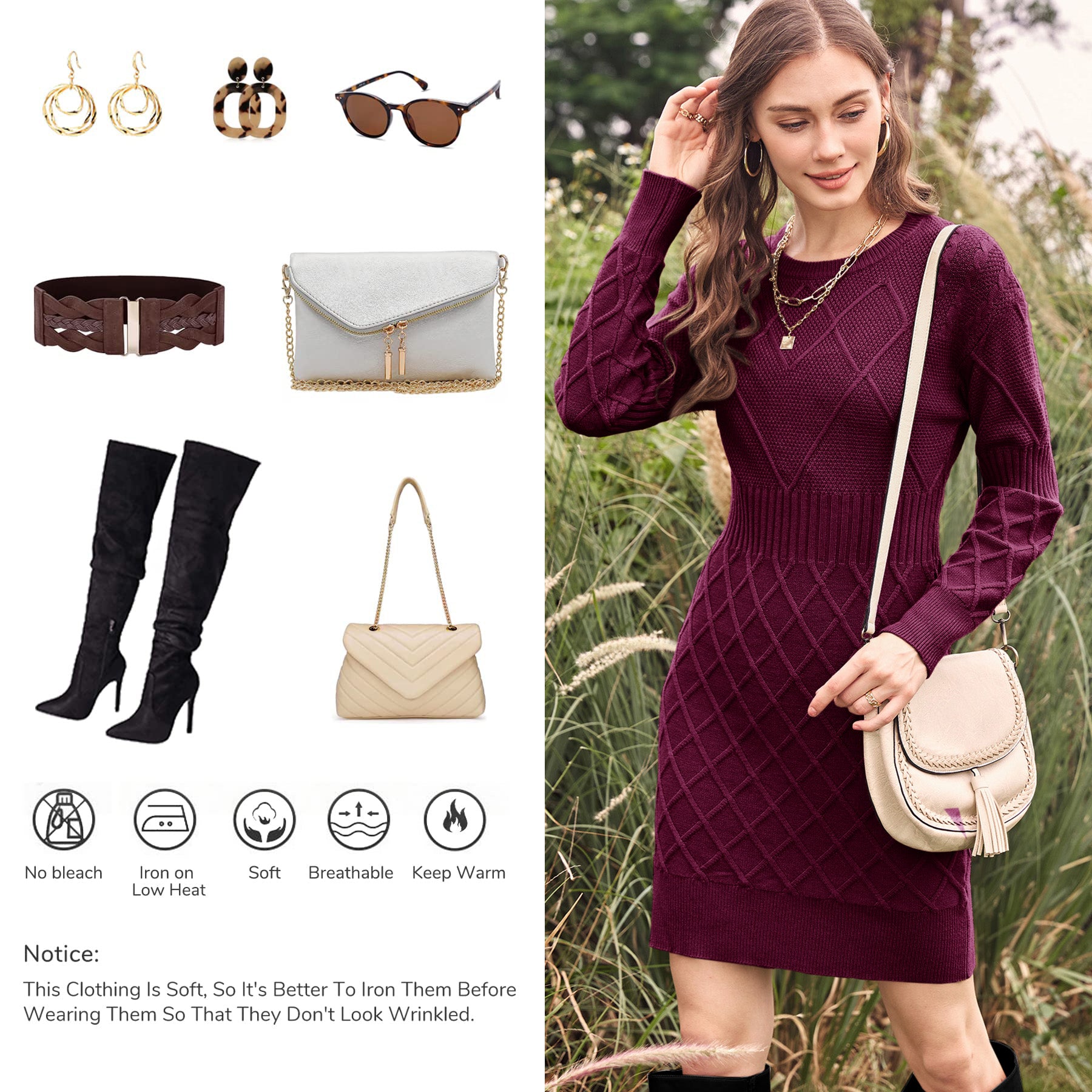 Saodimallsu Womens Bodycon Mini Sweater Dress