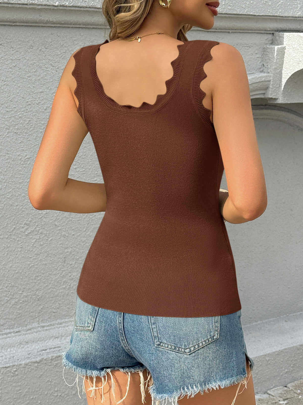 Saodimallsu Womens Square Neck Ribbed Knit Tank Top