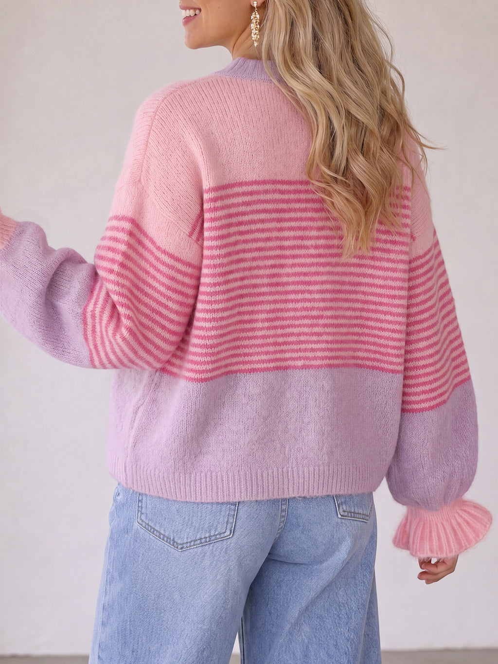 Saodimallsu Womens Striped Ruffle Sleeve Cardigan Coats