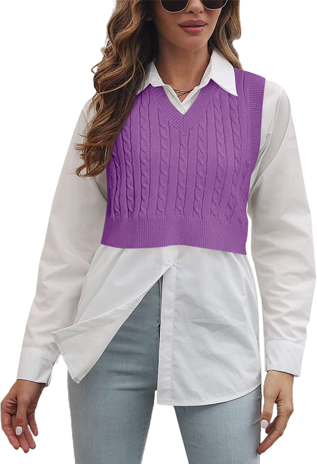 Saodimallsu Womens Cable Knit Sweater Vest