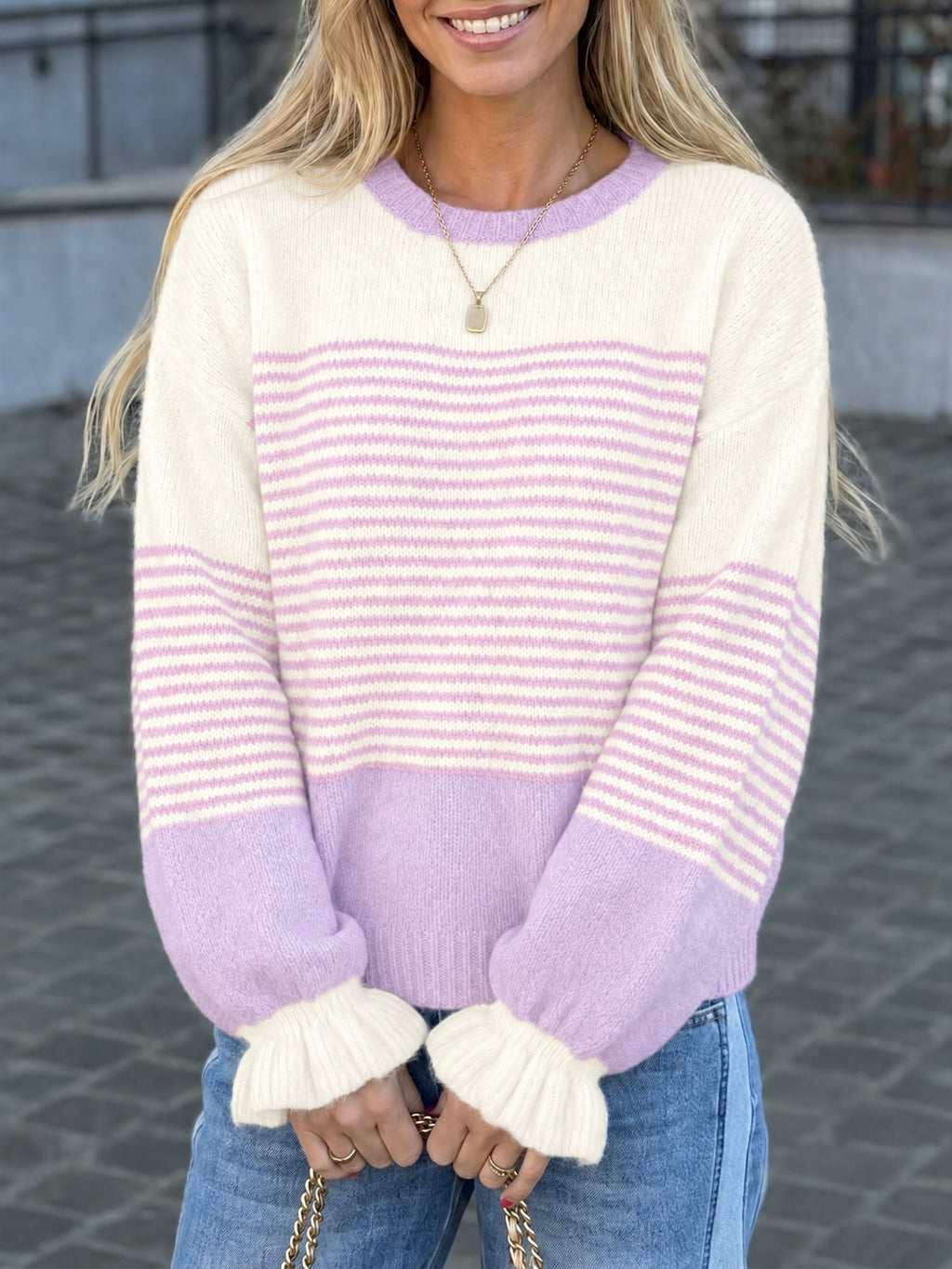 Saodimallsu Women Ruffle Sleeve Sweater