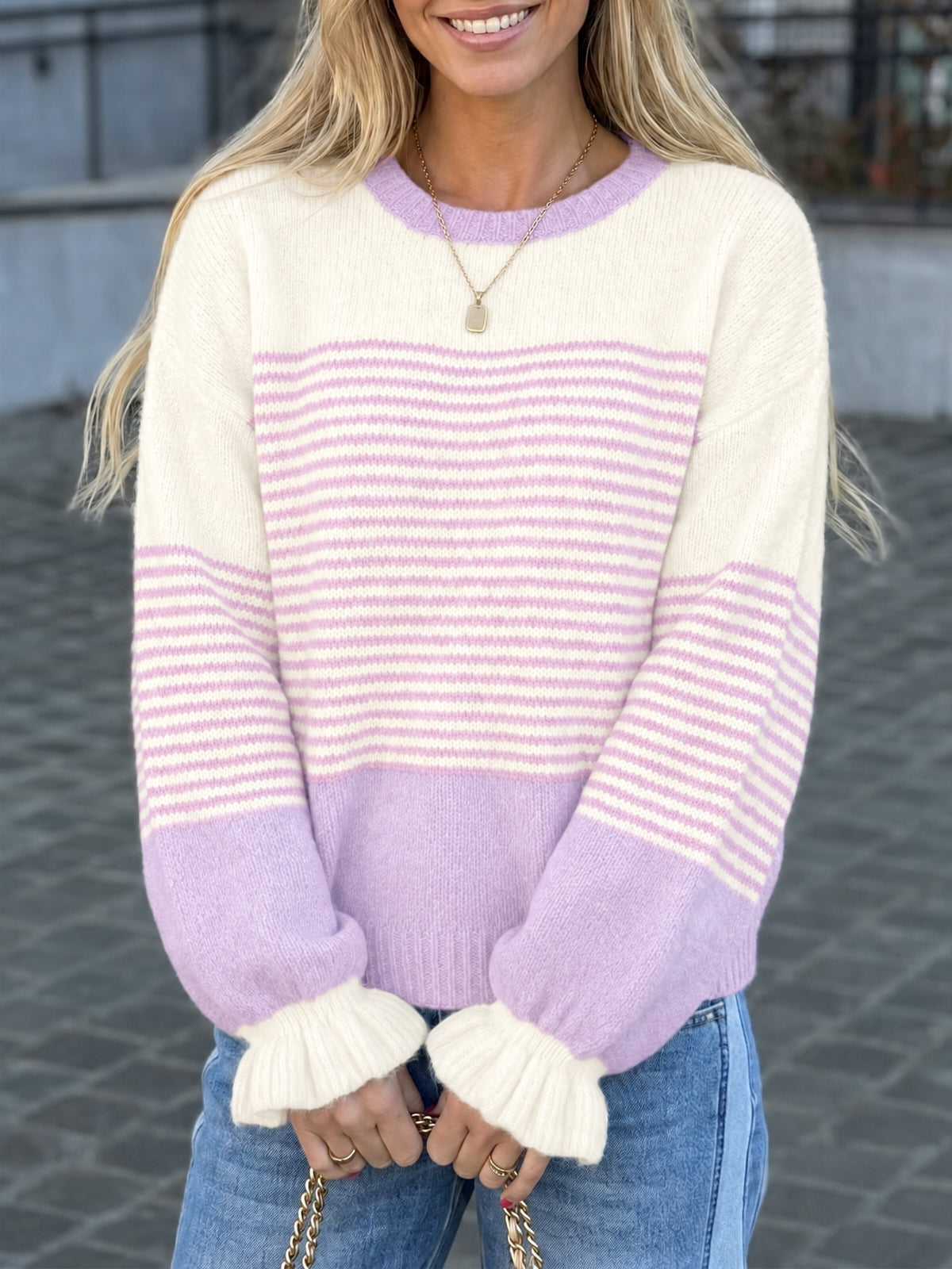 Saodimallsu Women Ruffle Sleeve Sweater
