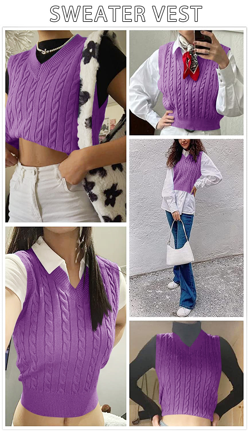 Saodimallsu Womens Cable Knit Sweater Vest