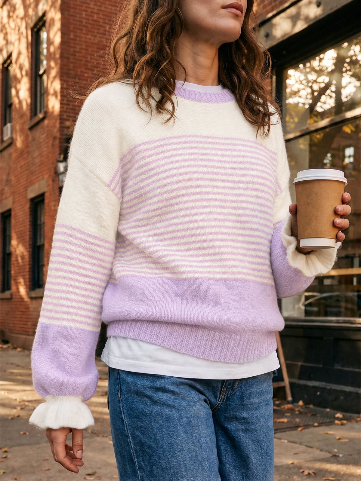 Saodimallsu Women Ruffle Sleeve Sweater