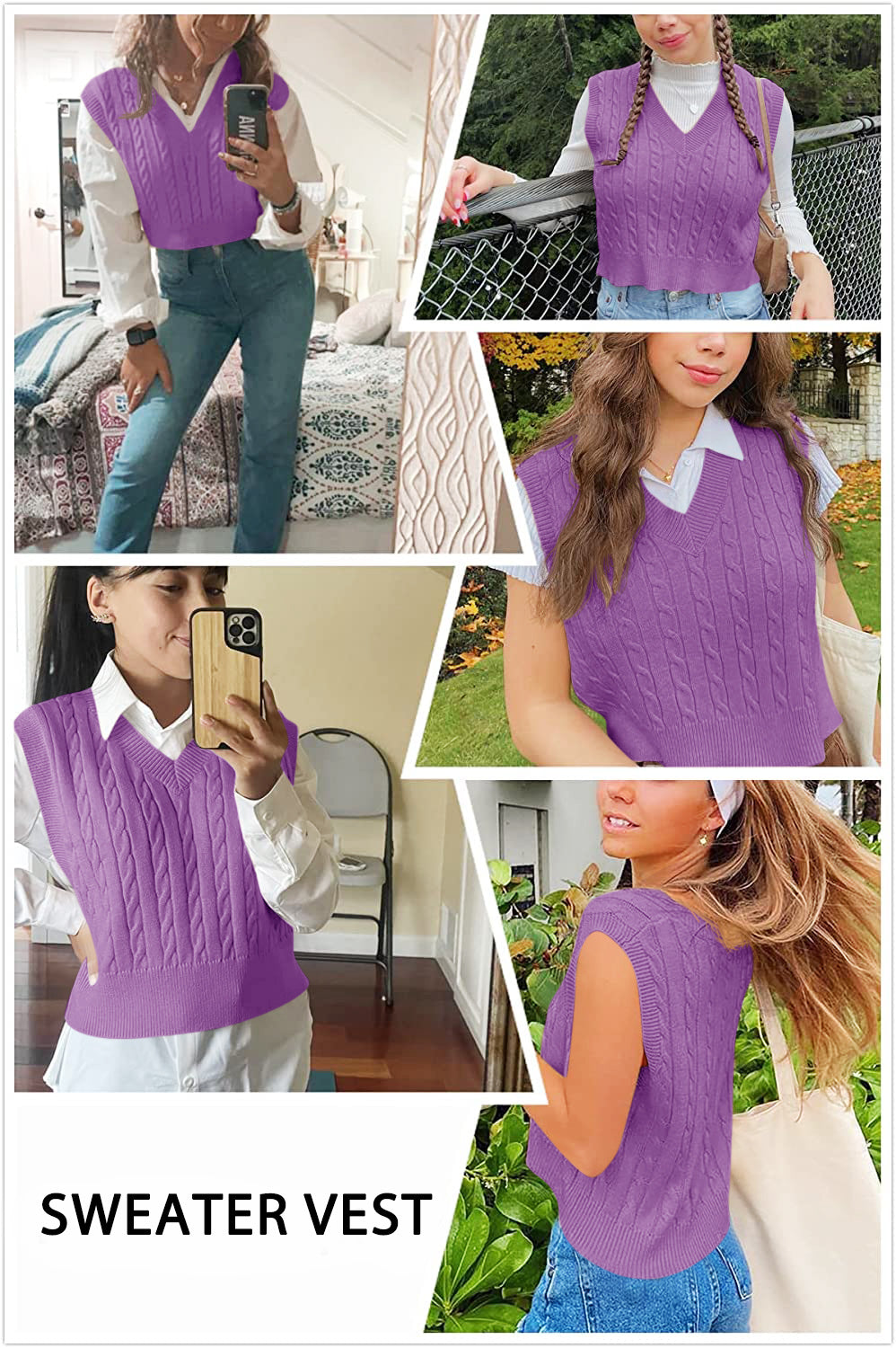 Saodimallsu Womens Cable Knit Sweater Vest