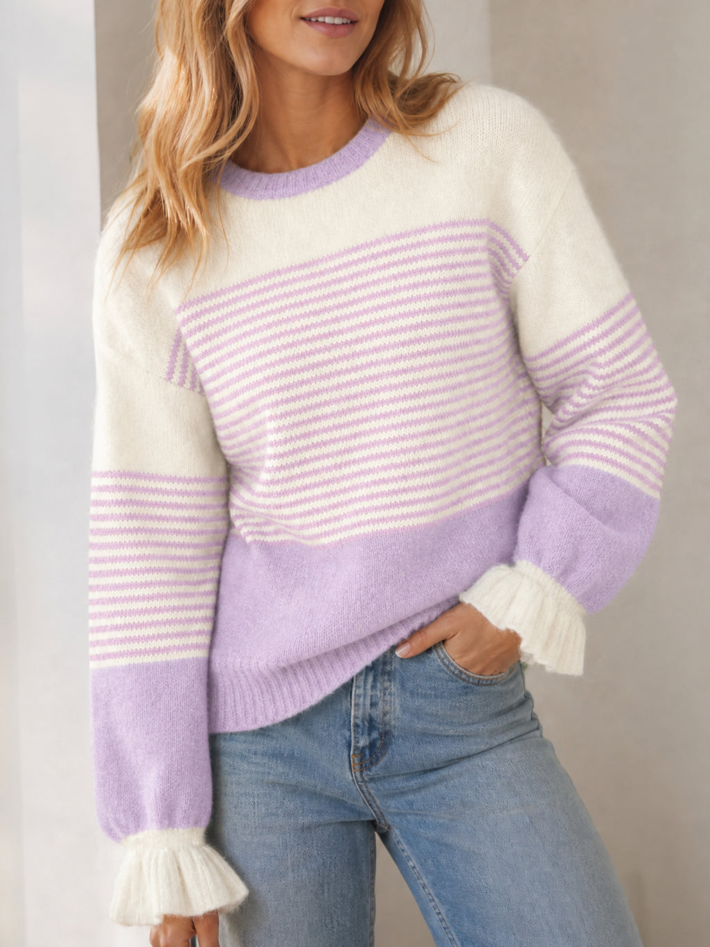 Saodimallsu Women Ruffle Sleeve Sweater