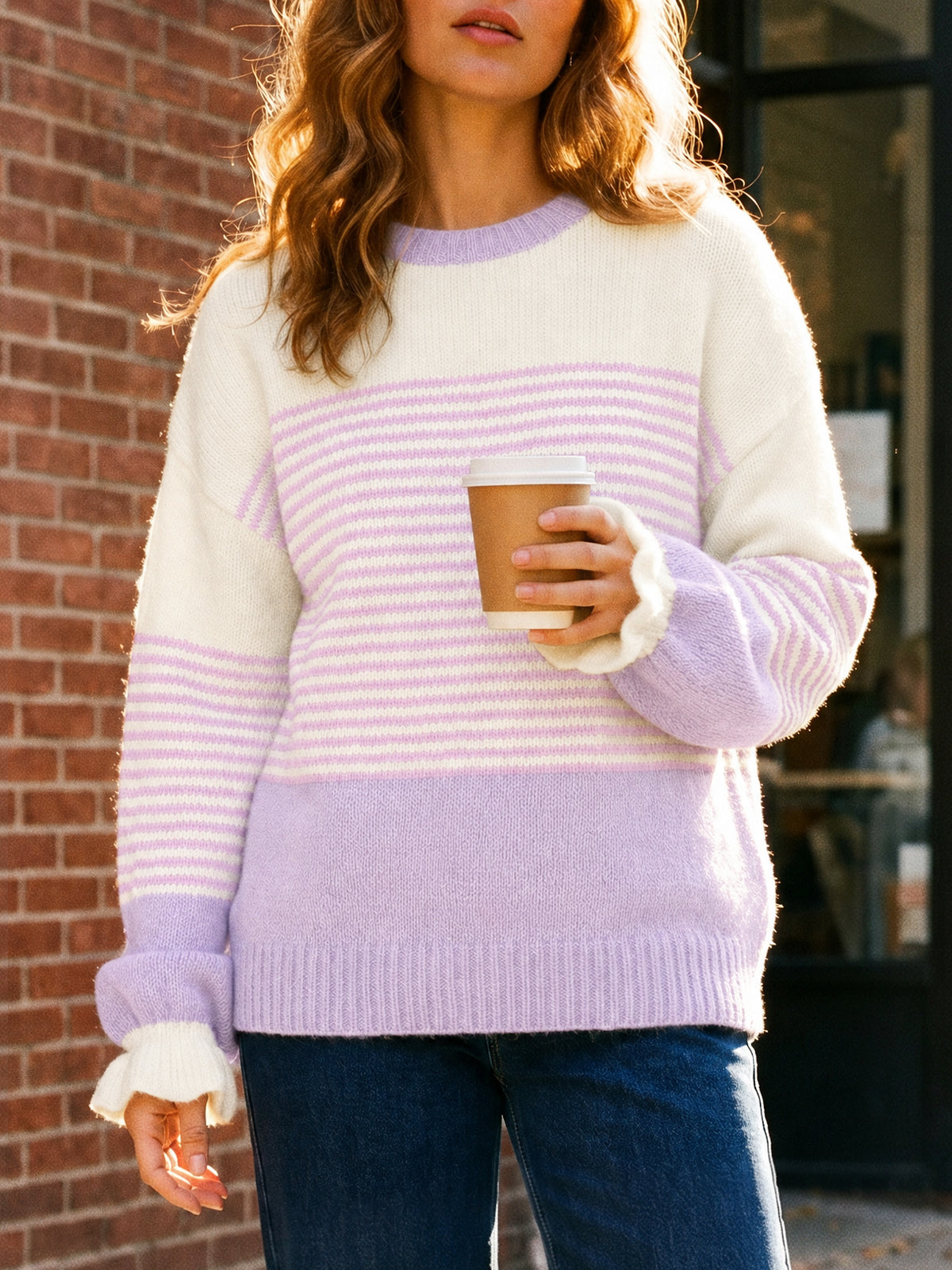 Saodimallsu Women Ruffle Sleeve Sweater